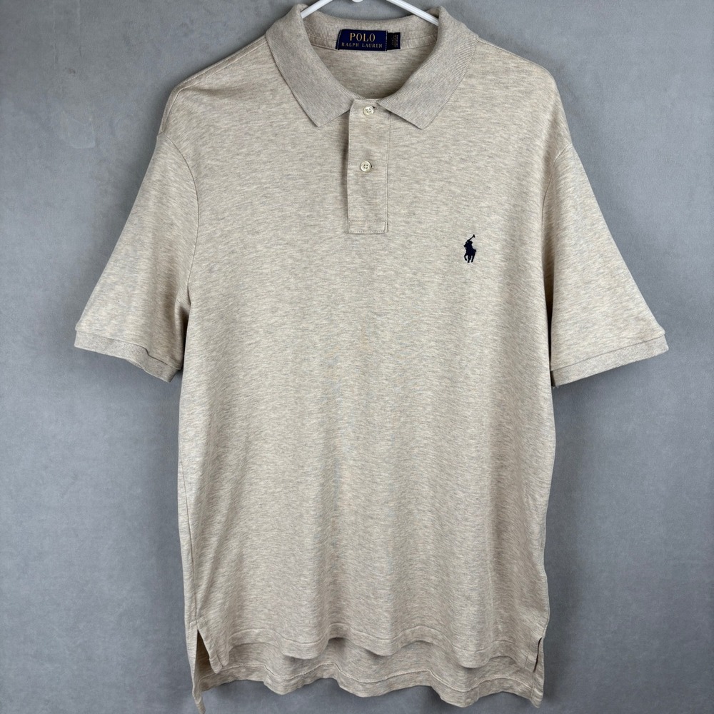 Polo Ralph Lauren Mens L Short Sleeve Polo Shirt Heather Beige Oatmeal Quiet Lux